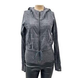 Athleta Tiger Terry Zip-Up Hoodie Heathered Gray Cinch Waist Sweatshirt Women XS
